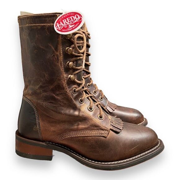 LAREDO BOOTS WOMEN'S 7‎ BROWN SARA ROSE TAN SIDE-ZIP LEATHER WESTERN 52062 - Picture 1 of 11